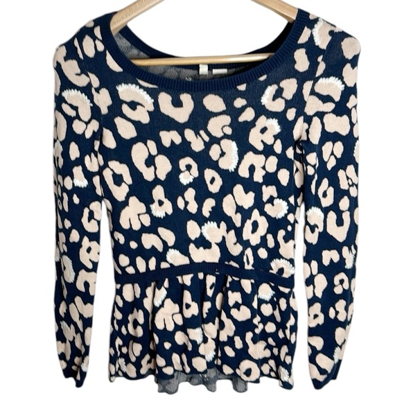 Anthropologie Moth leopard peplum embroidered cotton blend sweater size XS - Picture 2 of 11